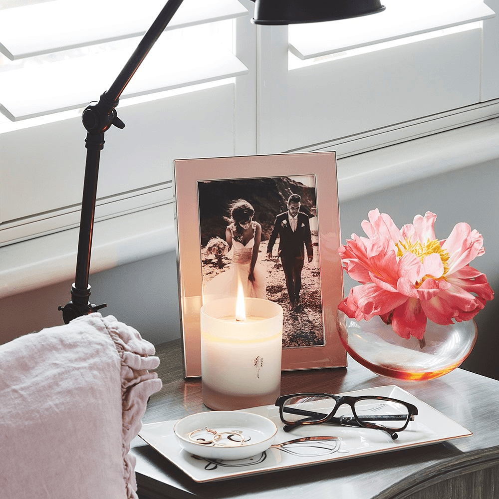 Enamel Range Photograph frame, 4 x 6" with 24mm border, Pale Pink With Silver Plate