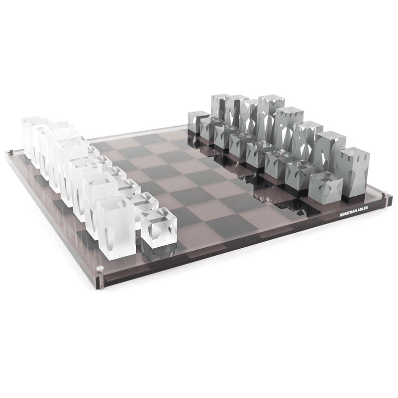 Acrylic Chess Set, 44 x 44cm, Grey