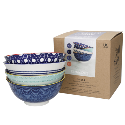 Image showing the Hues Set of 4 Bowls, D15.5cm, Red/Blue product.
