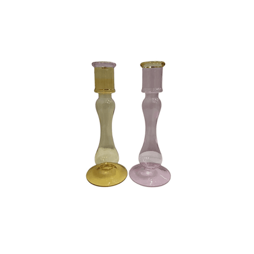 Image showing the Serata Set of 2 Candlesticks, H18cm, Pink & Yellow product.