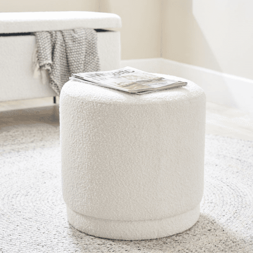 Image showing the Sassari Boucle Pouffe, D43cm, White product.