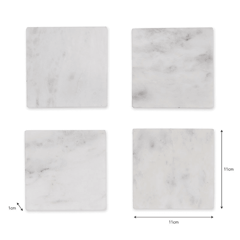 Marble Set of 4 Coasters, 11cm, White