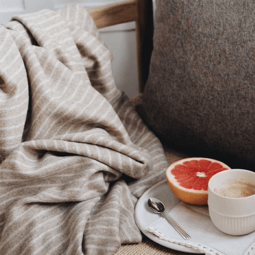 Image showing the Stripes Throw, H130 x W200cm, Camel product.