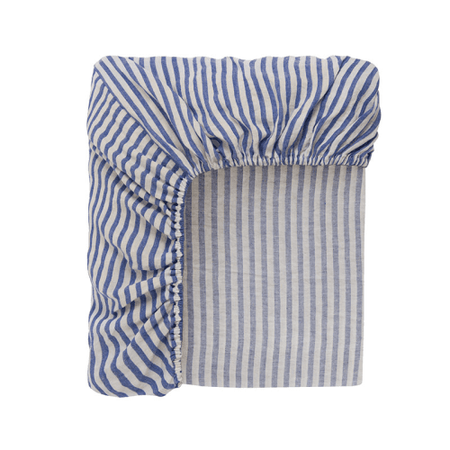 Image showing the Cora Stripe Linen Duvet Cover, Double, Cobalt product.