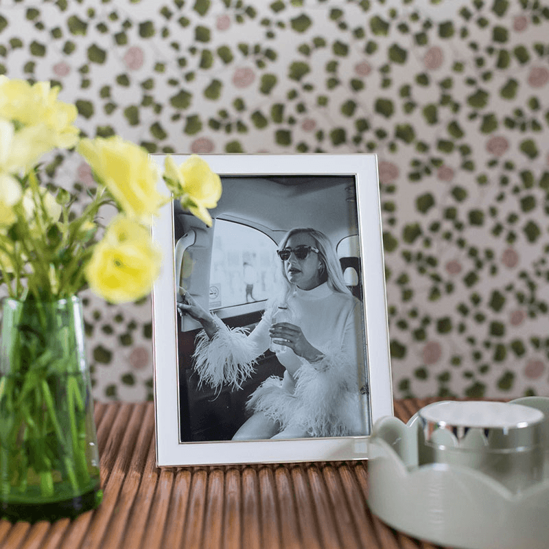 Enamel Range Photograph frame, 8 x 10" with 15mm border, White With Silver Plate