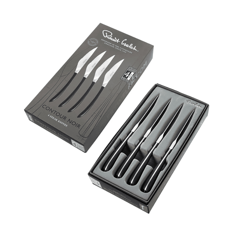 Contour Noir Noir 4 Piece Steak Knife Set, Black, Satin Stainless Steel
