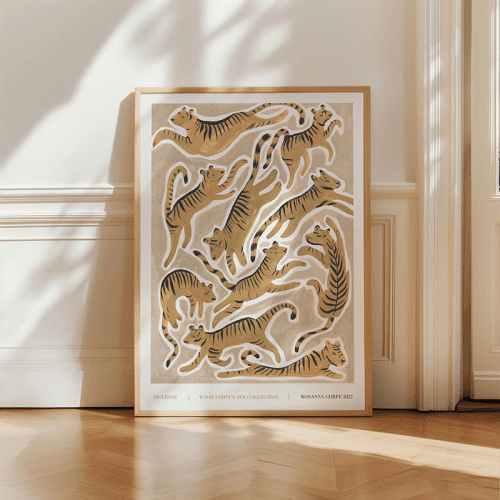 Image showing the Tigers 01 Recycled Paper Print, A3, Beige product.