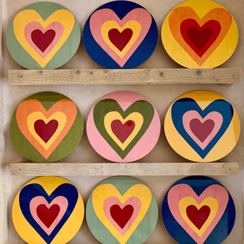 Heart Set of 6 Round Assorted Placemats, D34cm, Multi