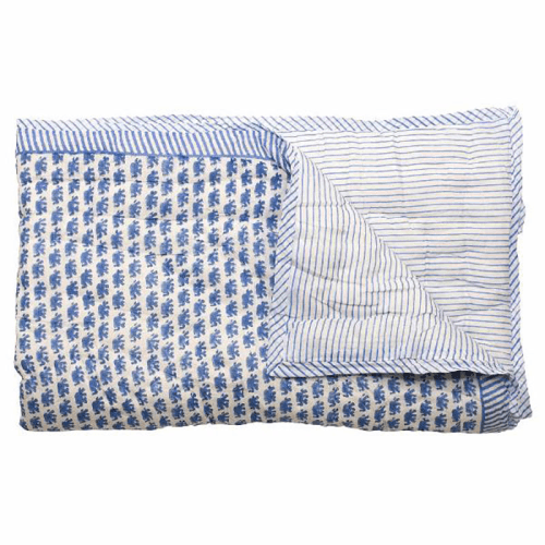 Image showing the Elephant Double Quilt, Blue product.