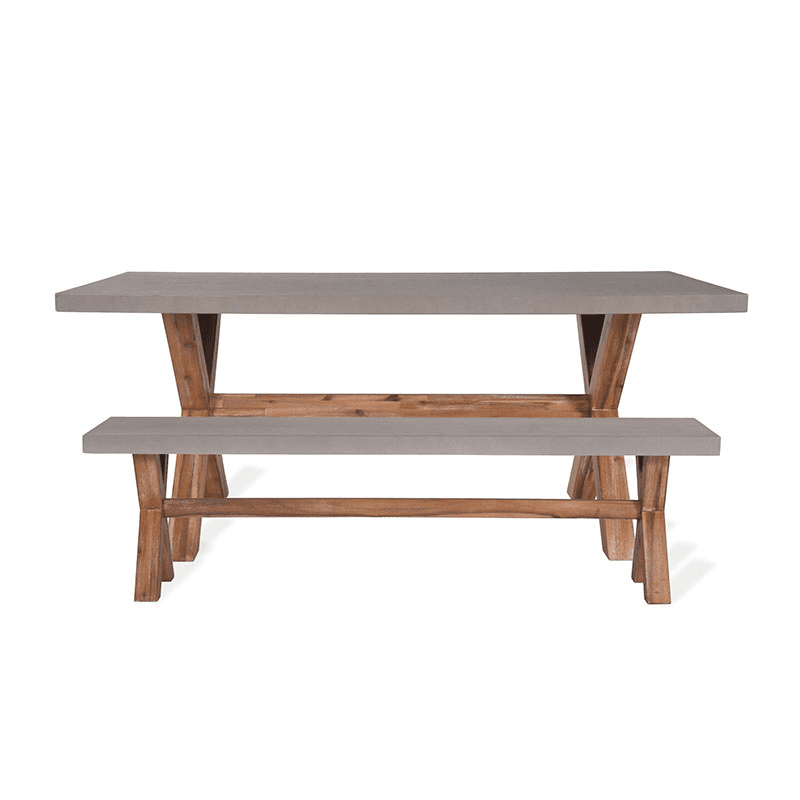 Burford Table & Bench Set, Grey & Natural