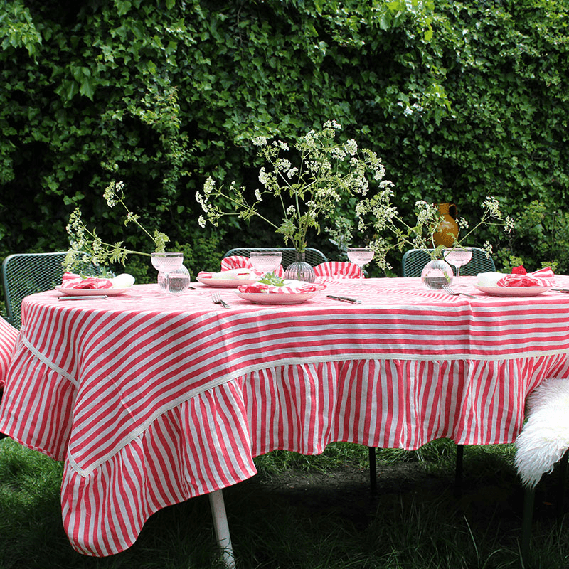 Candy Stripe Table cloth, 240cm x 150cm, Cherry Red