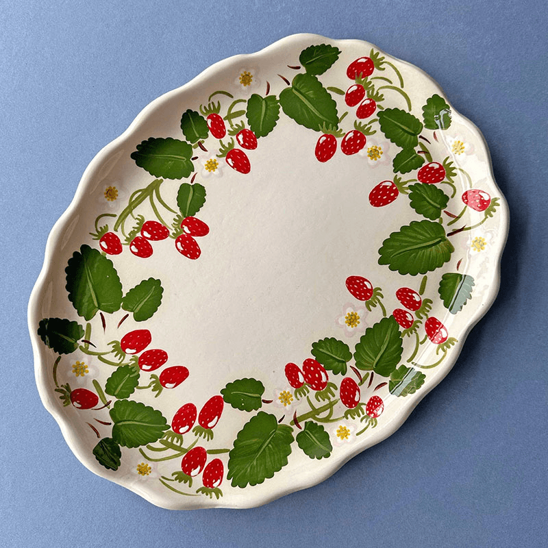 Minnie-Mae Studio Woodland Strawberry Serving Platter, 27cm x 21cm, Multi