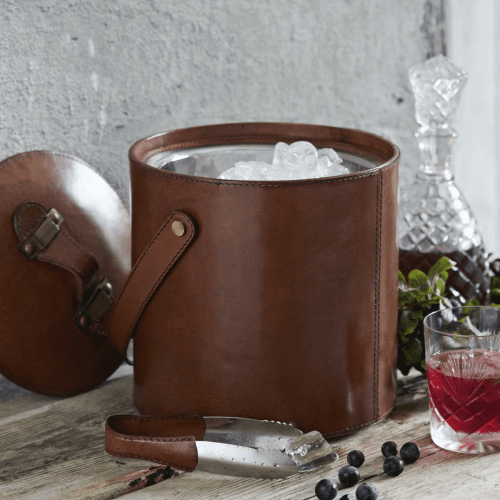 Image showing the Ice bucket and tongs, Tan Leather product.