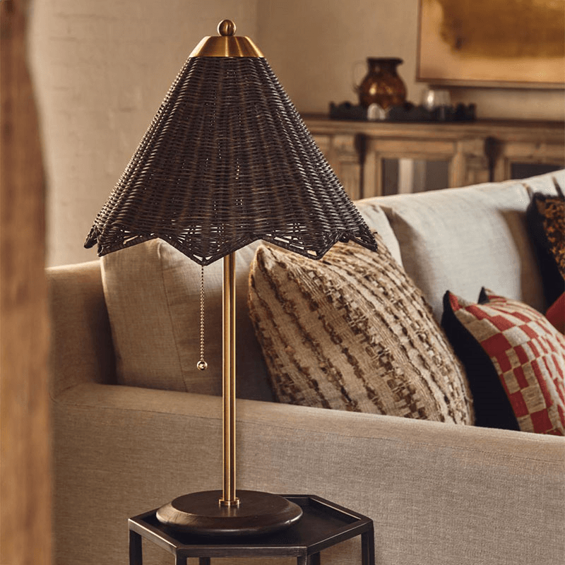 Ravindra Rattan Table Lamp with Shade, H64cm, Espresso