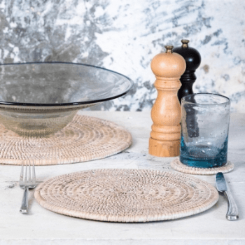 Image showing the Table Mat, Latha, Rattan, White, 33cm product.