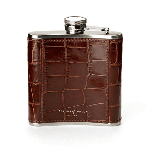 Image showing the Classic Hip Flask, H11.5 x W9.5cm, Amazon Brown Croc product.