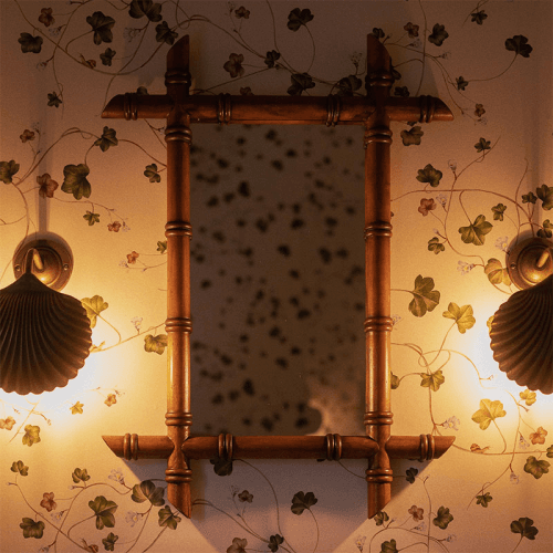 Image showing the Hardware Barber Mirror, Natural Rattan product.