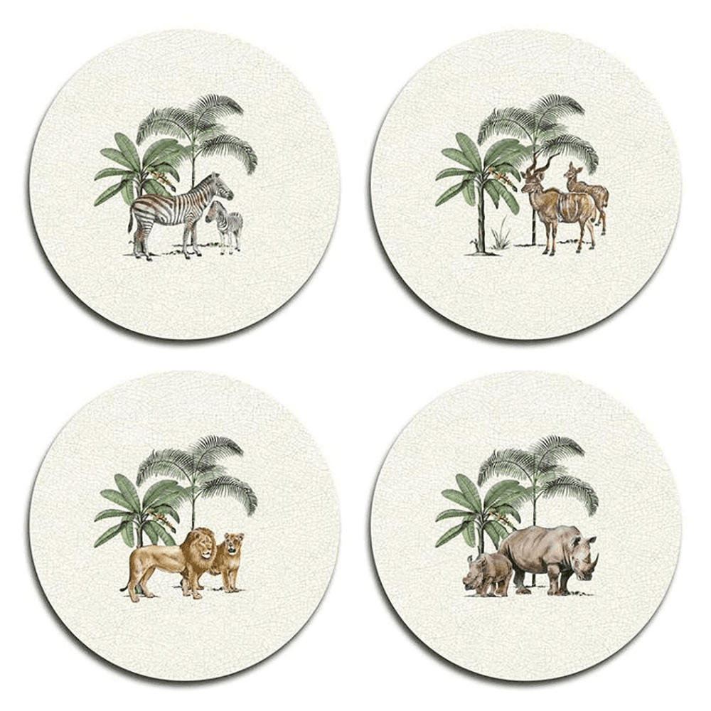 Out of Africa Design 2 Set of 4 Coasters, D10cm