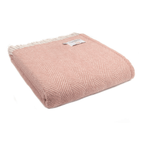 Image showing the Herringbone Throw, 150 x 183cm, Dusky Pink & Pearl product.