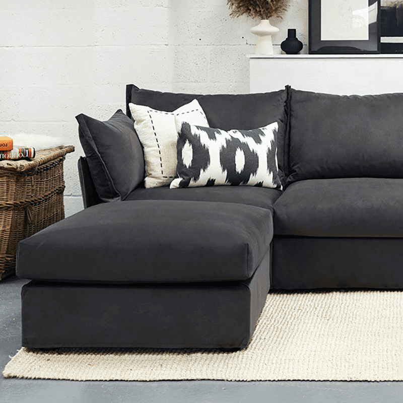 Model 06 Velvet 2 Seater Sofa With Chaise, Charcoal