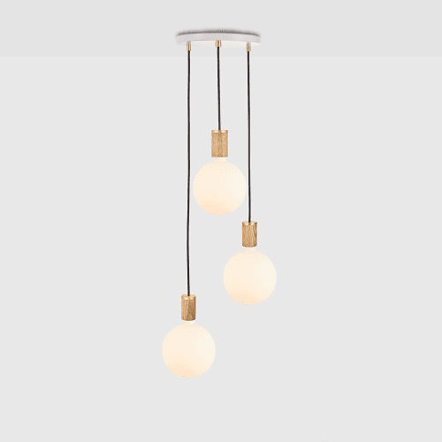 Image showing the Canopy & Sphere Bulb Triple ceiling plate & pendant set, H400 x W25cm, White & Oak product.