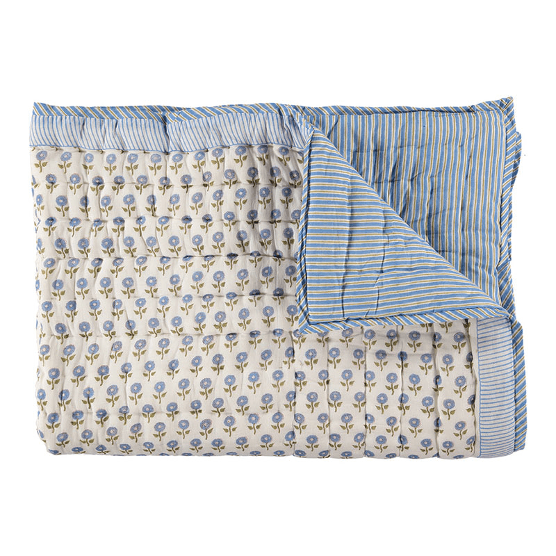 Daisy Double Quilt, Blue