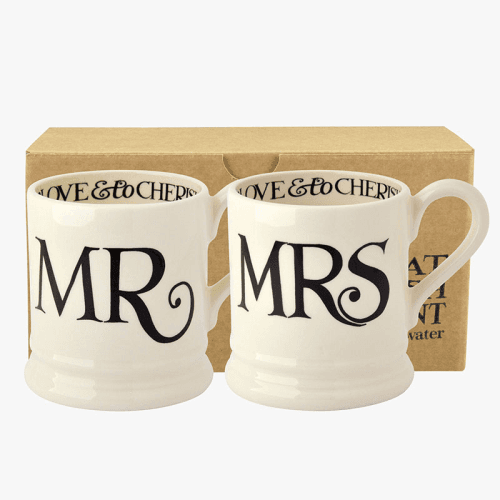 Image showing the Black Toast Set of 2 Mr & Mrs Mugs, 300ml, Cream product.