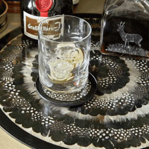 Image showing the Feather and Glass Table Centre, D40cm, Green Pheasant Mix product.