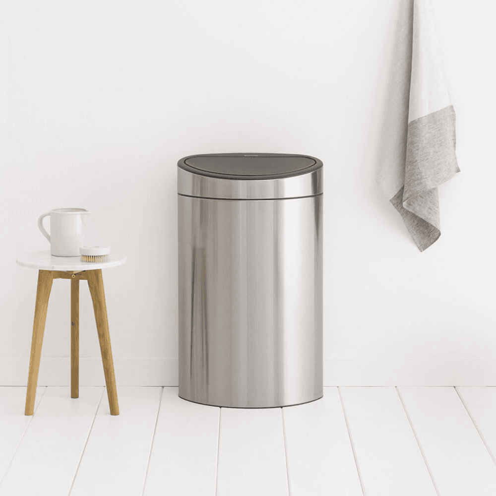 Plastic bucket touch bin, 40 litre, Matt Steel Fingerprint Proof