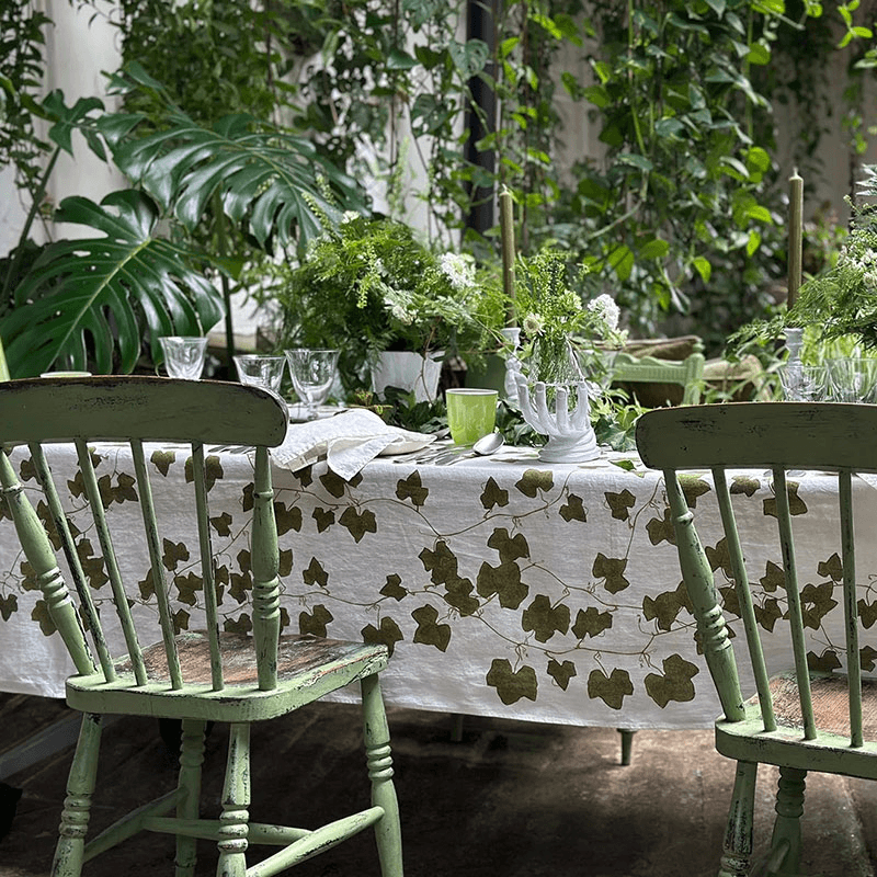 Ivy Herbarium Linen Tablecloth, 165 x 300cm, Green