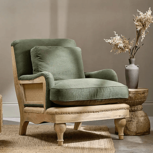 Image showing the Abe Linen Armchair, Olive product.
