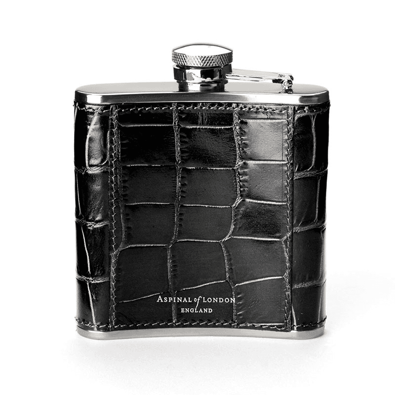 Classic Hip Flask, H11.5 x W9.5cm, Black Croc