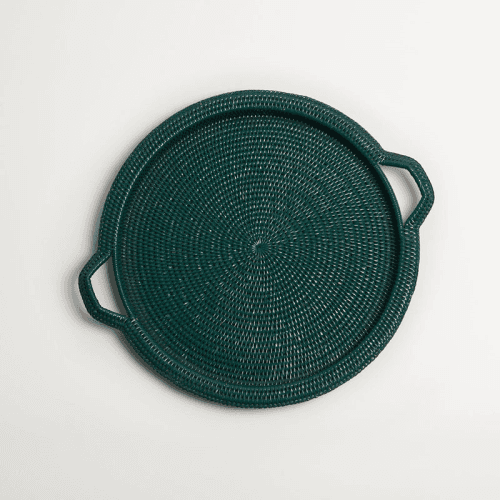 Image showing the Inle Rattan Tray, D40cm, Dark Green product.