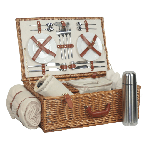 Image showing the Deluxe Picnic hamper - 4 person, 58 x 38 x 22cm, Cream/Brown product.