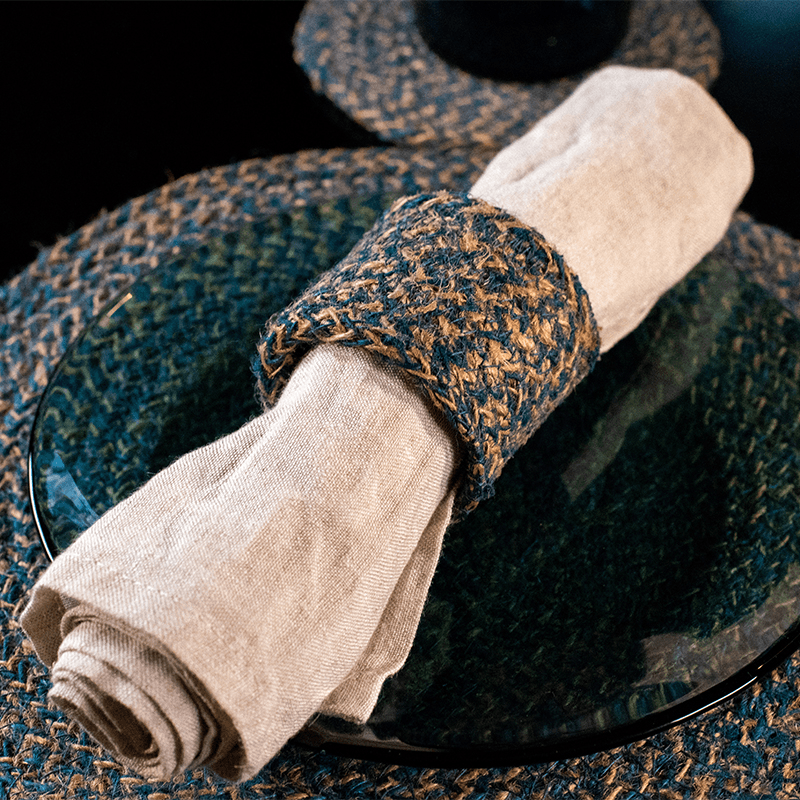 Jute Set of 4 Napkin Rings, H5 x D5cm, Cornflower