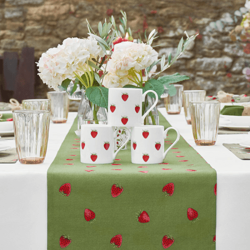 Image showing the Strawberries Table Runner, 35 x 280cm, Green, Red product.