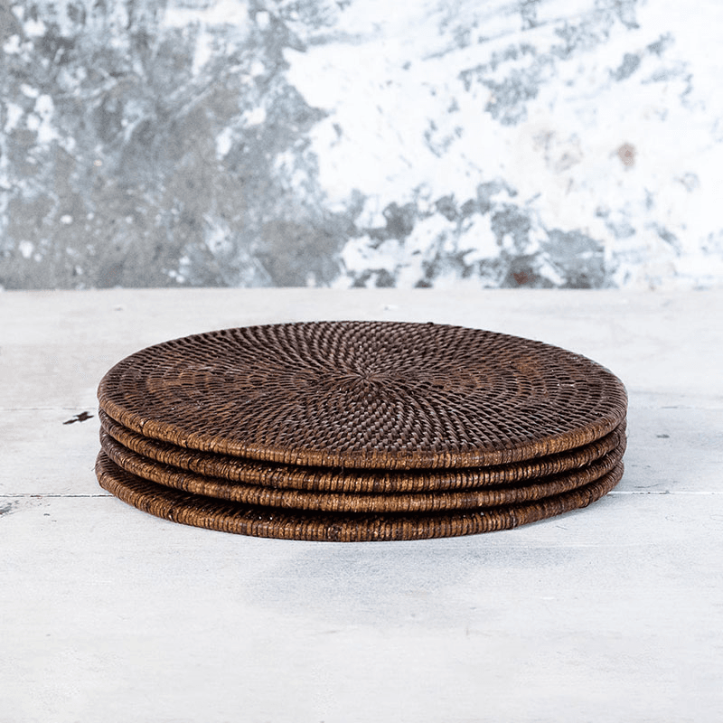 Latha Set of 4 Placemats, D27cm, Brown