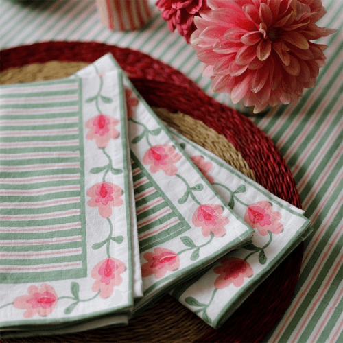 Image showing the Suzani Stripe Set of  4 Napkins, 45cm, Green product.
