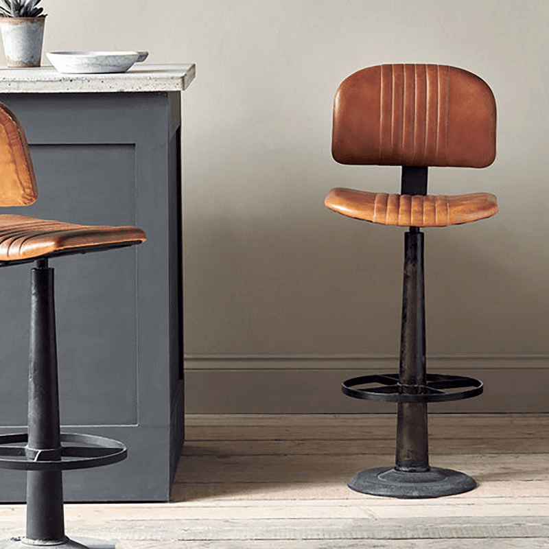 Narwana Bar Chair, Aged Leather & Iron