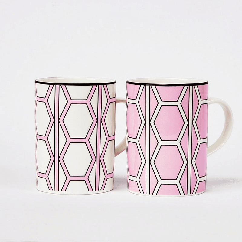 Hex & Hoop Set of 4 Mugs, 350ml, Pink