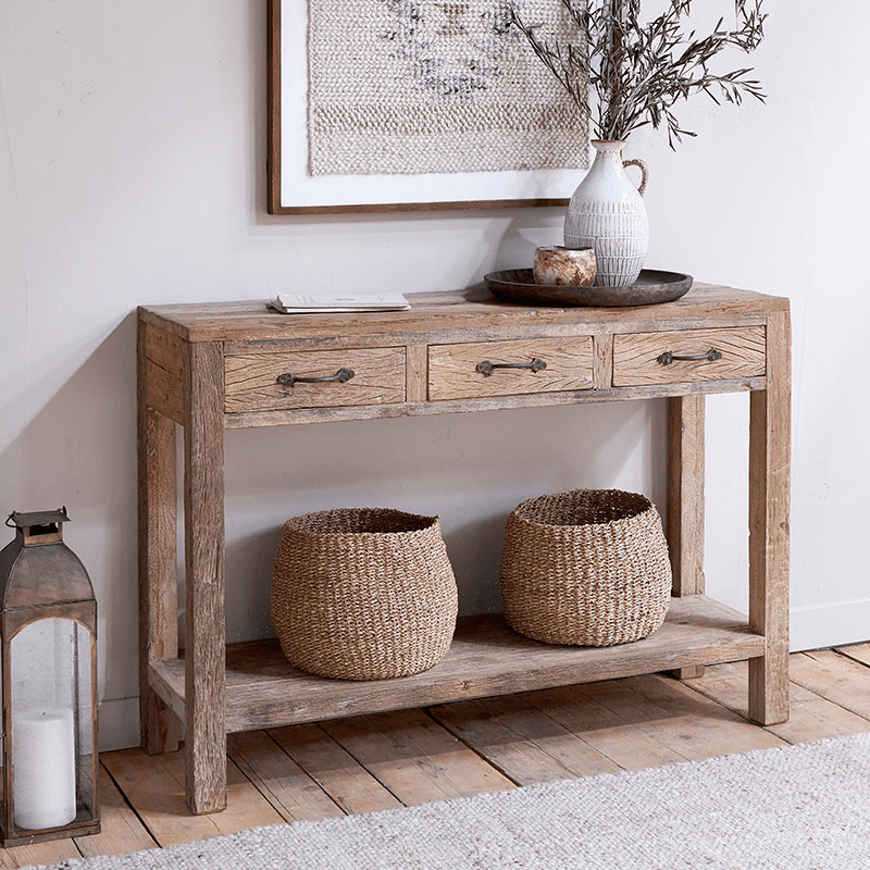 Ibo 3 Drawer Console Table, Reclaimed Wood