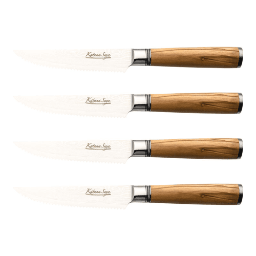 Image showing the Katana Saya Olive Wood 4 Pce Steak Knife Set product.