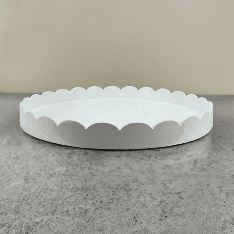 Lacquered Scallop Round Tray D50cm, White
