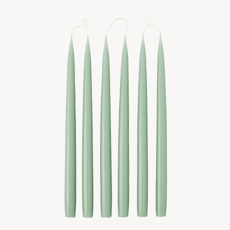Set of 6 Tapered Dinner Candles, H35cm, Sage Green