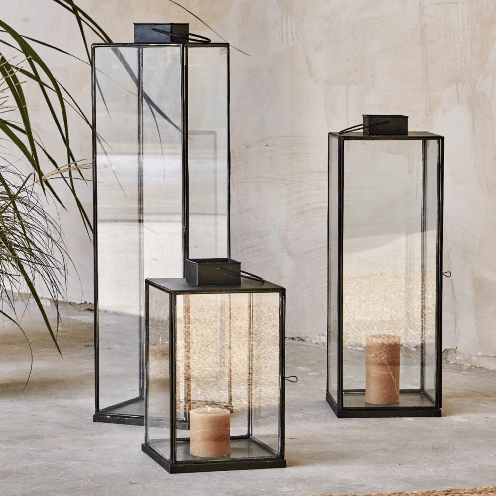 Sia Lantern, H58cm, Antique Black/Clear