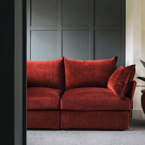 Image showing the Model 06 Velvet 2 Seater Sofa With Chaise, Brick product.