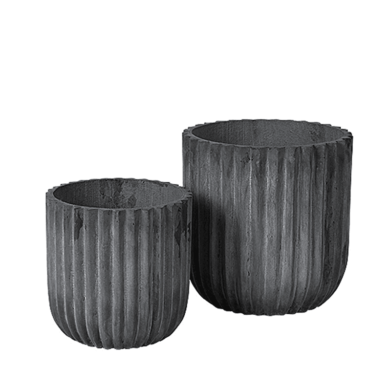 Fiber Set of 2 Planters, D37 x H37cm, Charcoal