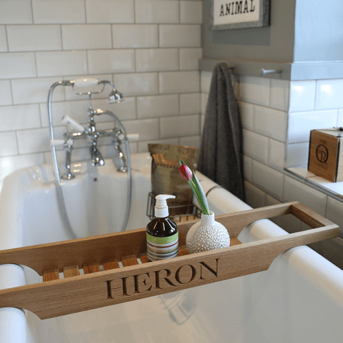Image showing the Personalised Slatted Bath Bridge, Oak product.