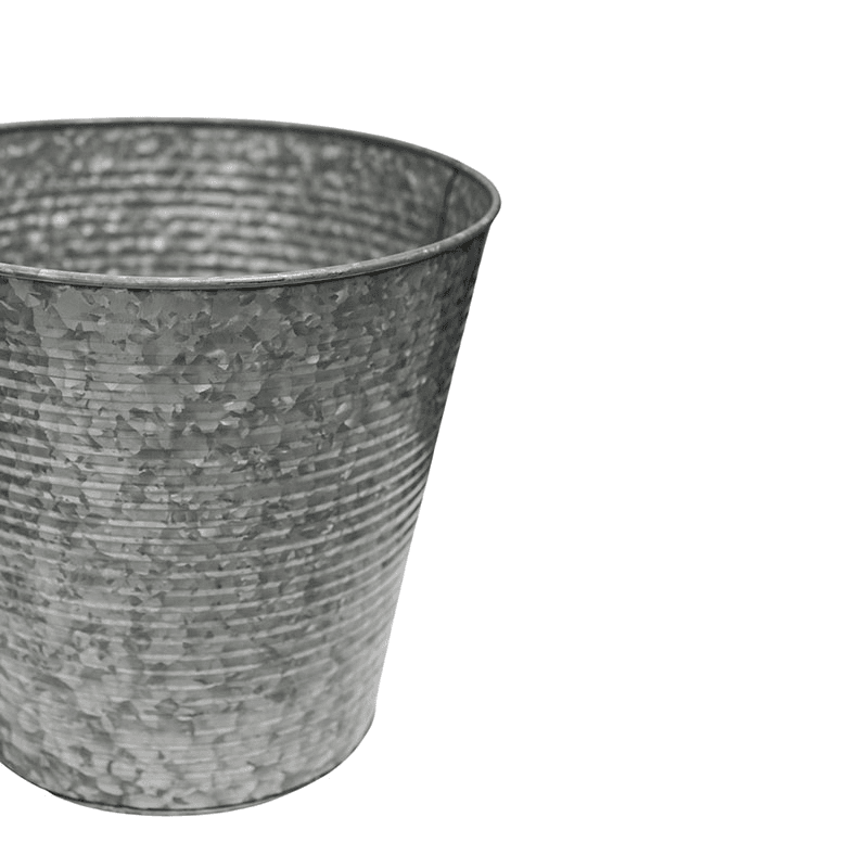 Galvanised Ribbed Planter, D37cm, Silver