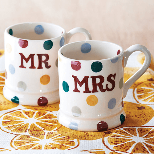 Image showing the Polka Dot Set of 2 Mr & Mrs Mugs, 300ml, Cream product.